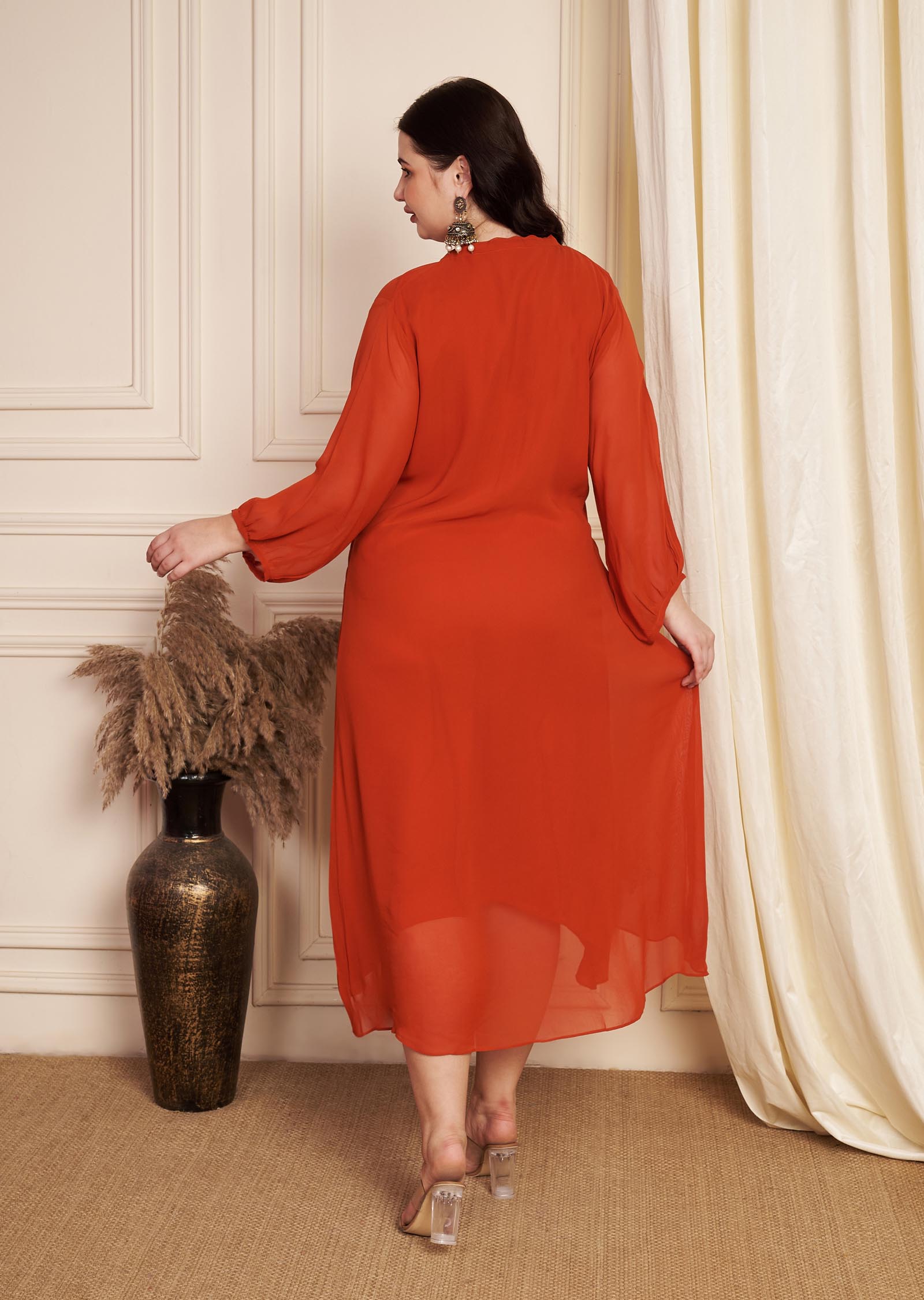 Rust Georgette Midi Dress