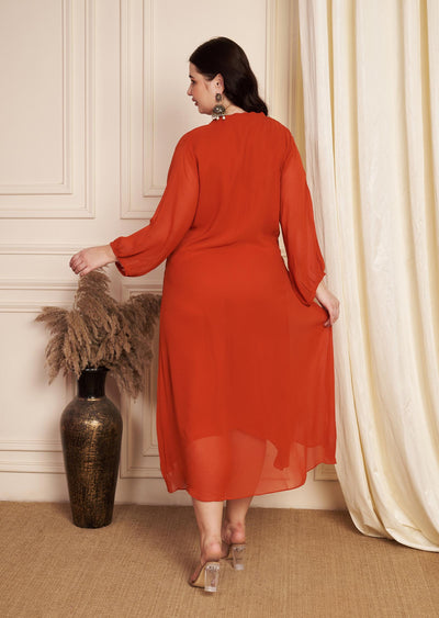 Rust Georgette Midi Dress