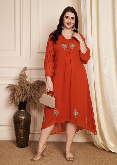 Rust Georgette Midi Dress