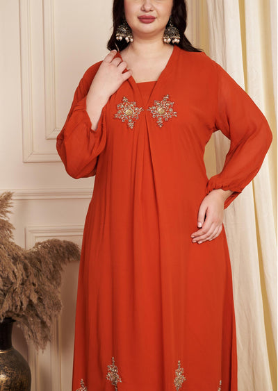 Rust Georgette Midi Dress