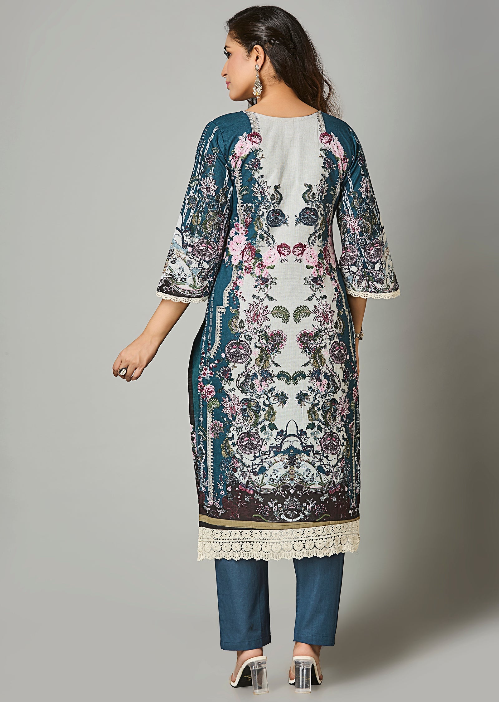 Teal Blue Cotton Straight Cut Suit