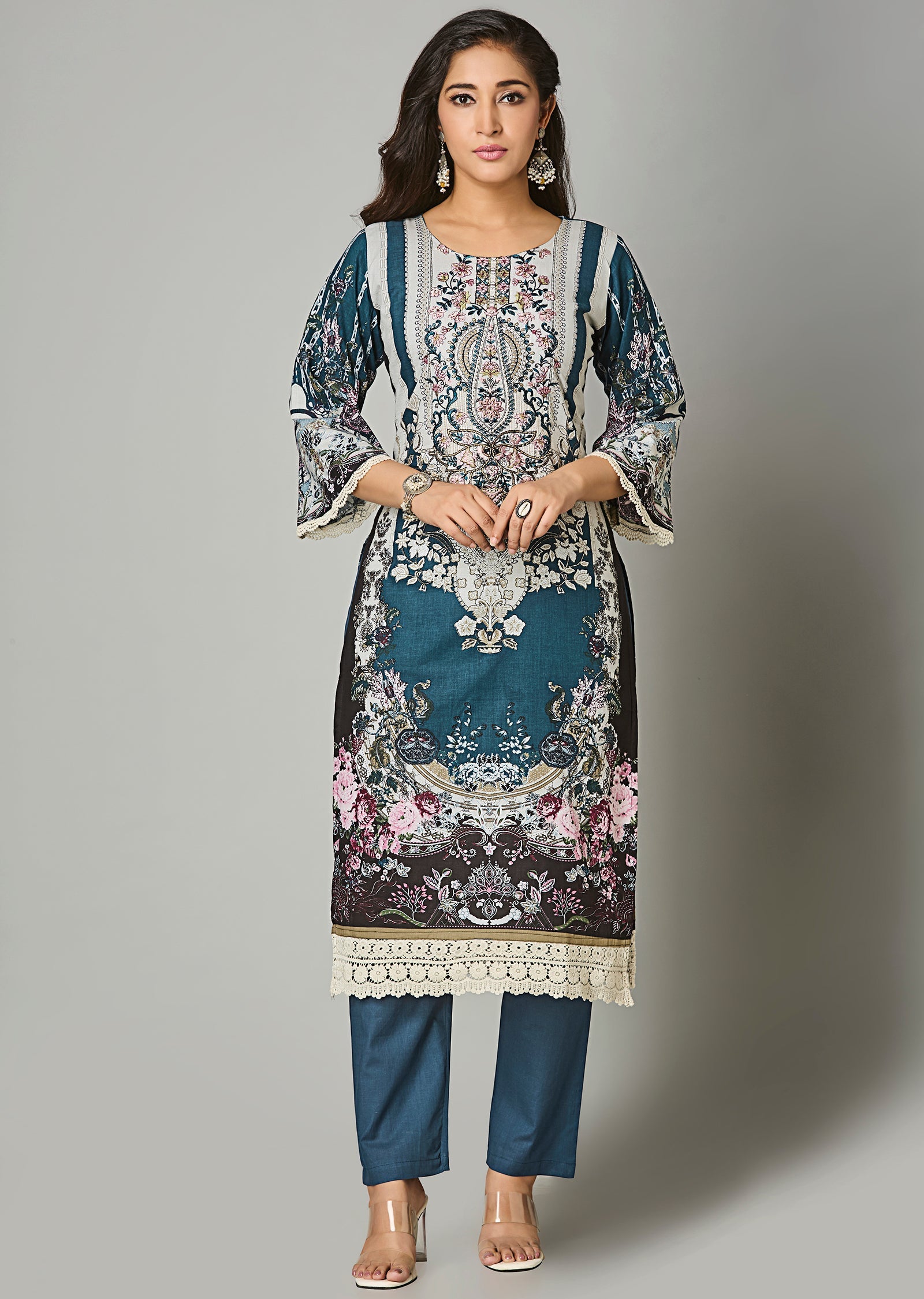 Teal Blue Cotton Straight Cut Suit