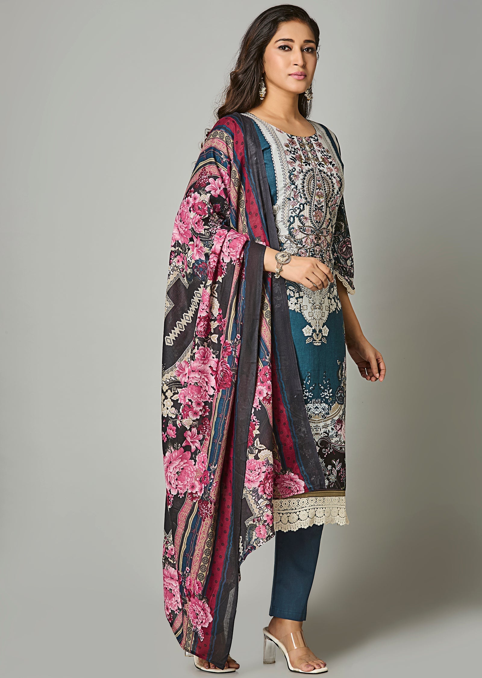 Teal Blue Cotton Straight Cut Suit