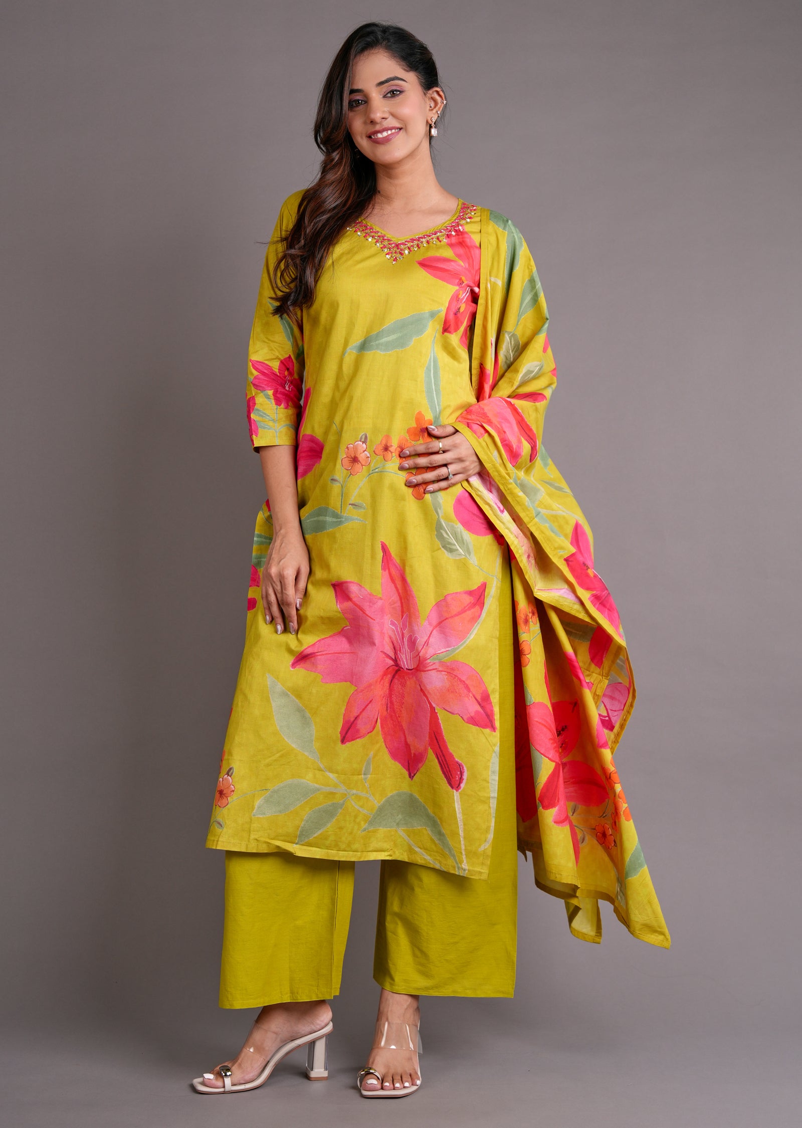 Lime Green Cotton Straight Cut Suit