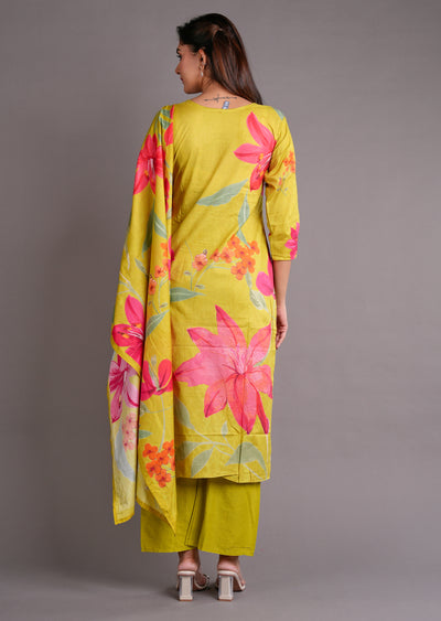 Lime Green Cotton Straight Cut Suit