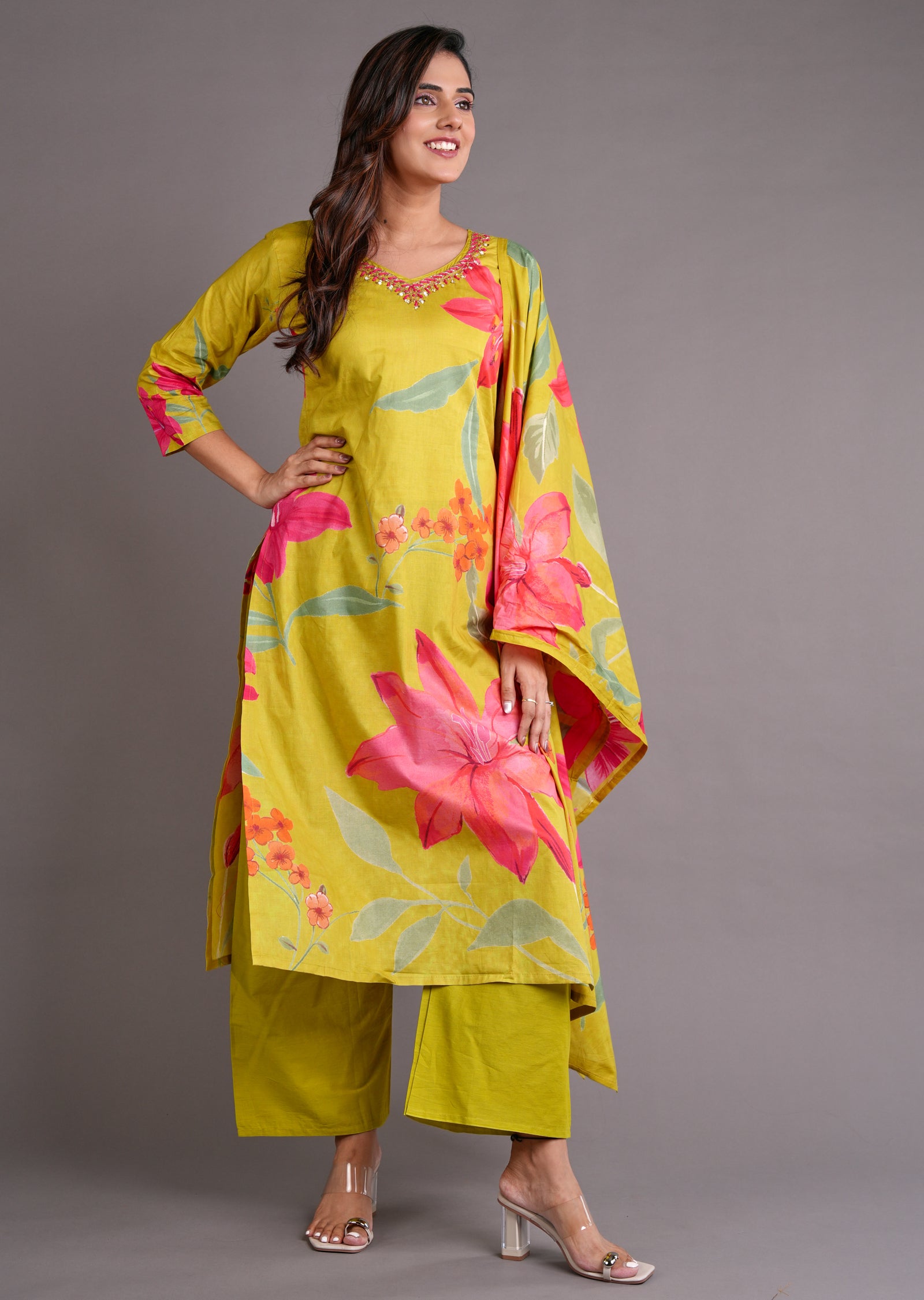 Lime Green Cotton Straight Cut Suit