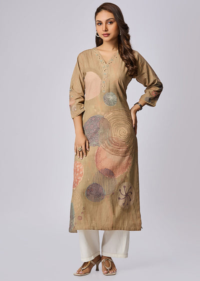 Brown Linen Cotton Midi Dress