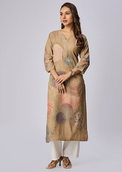 Brown Linen Cotton Midi Dress