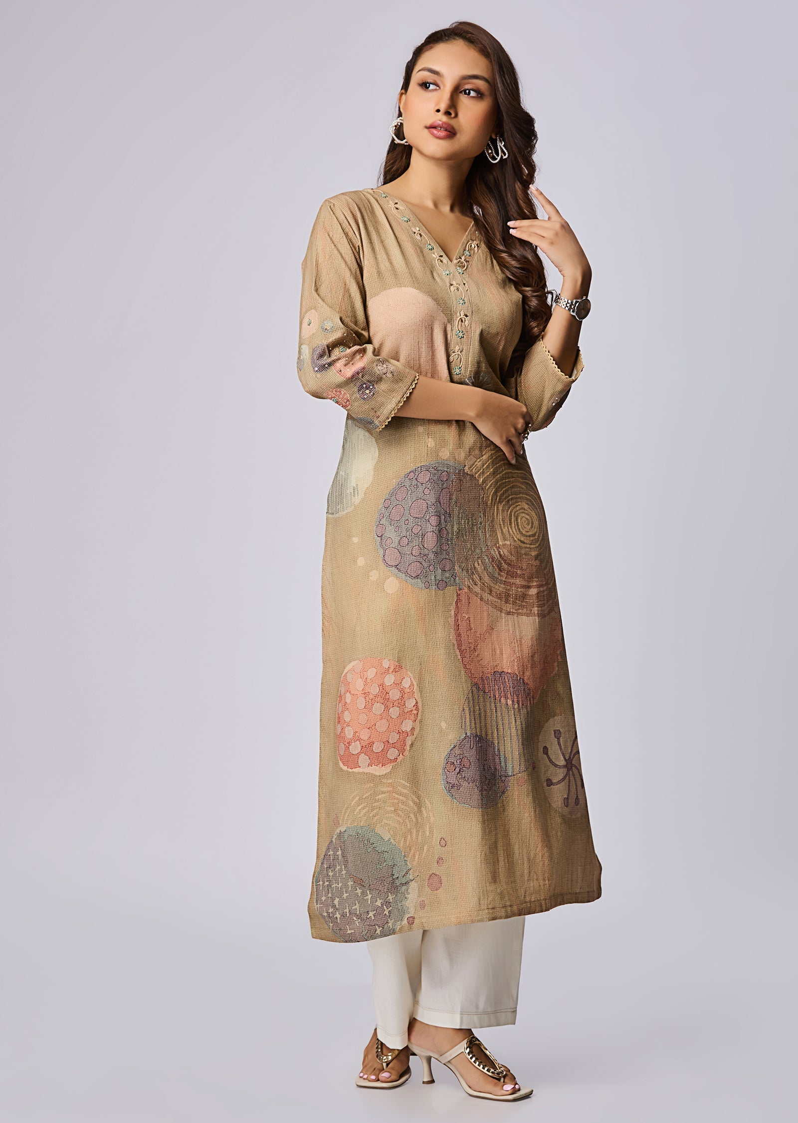Brown Linen Cotton Midi Dress