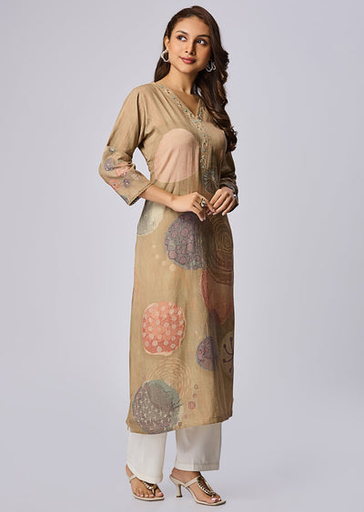 Brown Linen Cotton Midi Dress