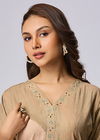 Brown Linen Cotton Midi Dress