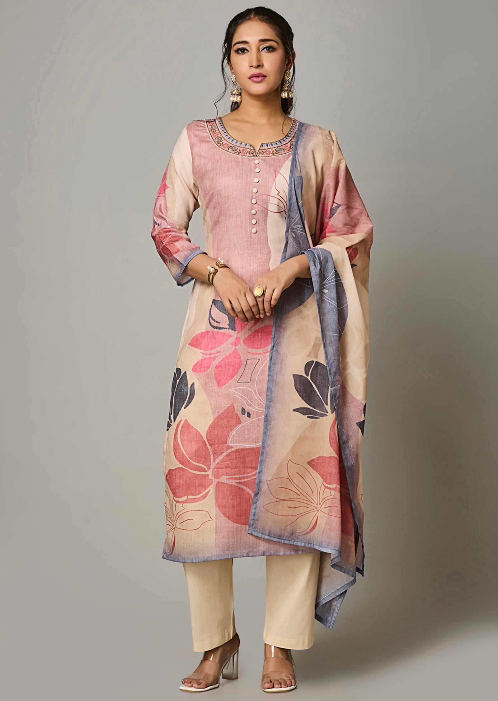 Dark Biege Linen Cotton Straight Cut Suit