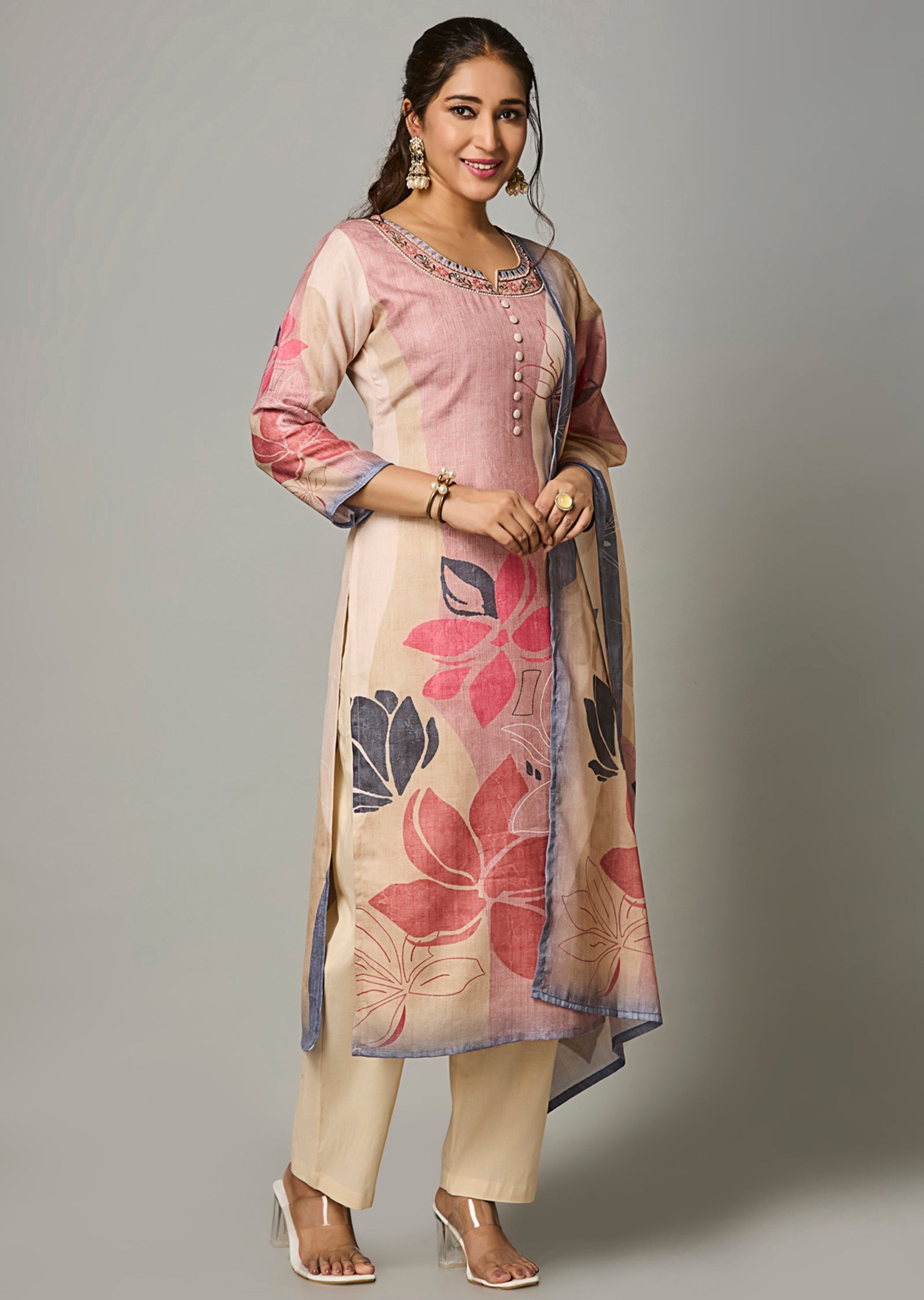 Dark Biege Linen Cotton Straight Cut Suit