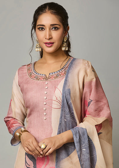 Dark Biege Linen Cotton Straight Cut Suit