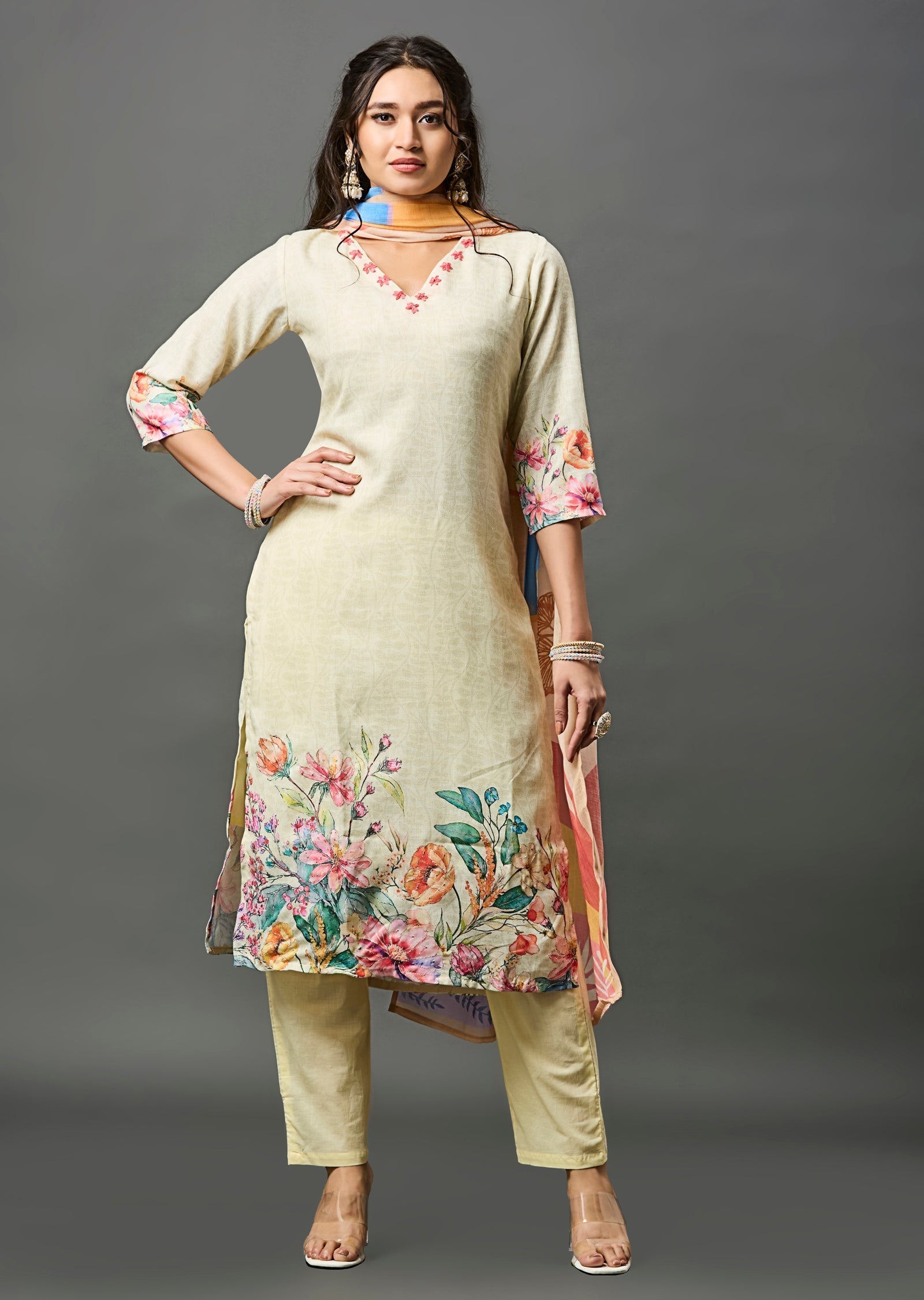 Light Yellow Linen Cotton Straight Cut Suit