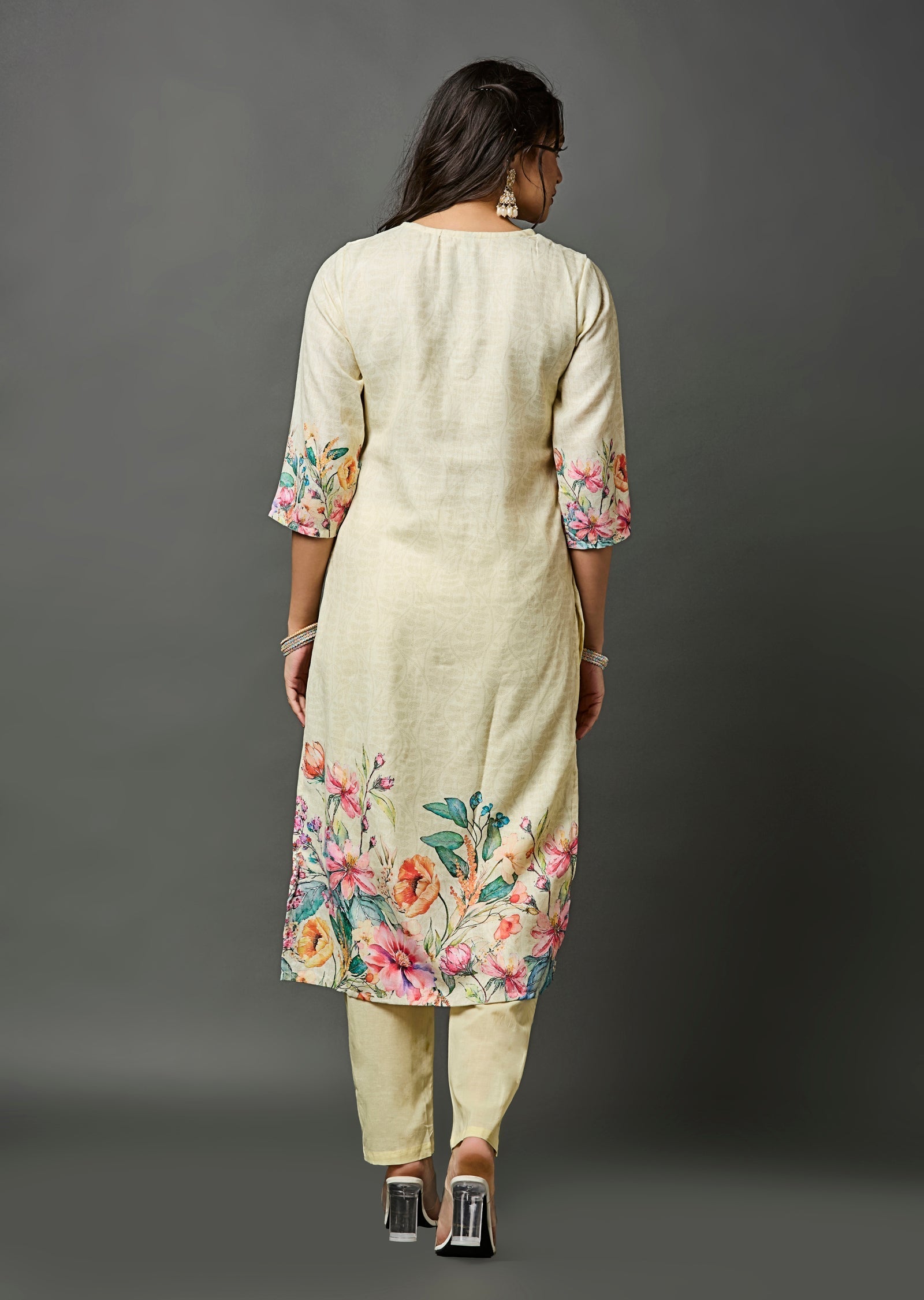 Light Yellow Linen Cotton Straight Cut Suit
