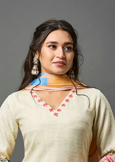 Light Yellow Linen Cotton Straight Cut Suit