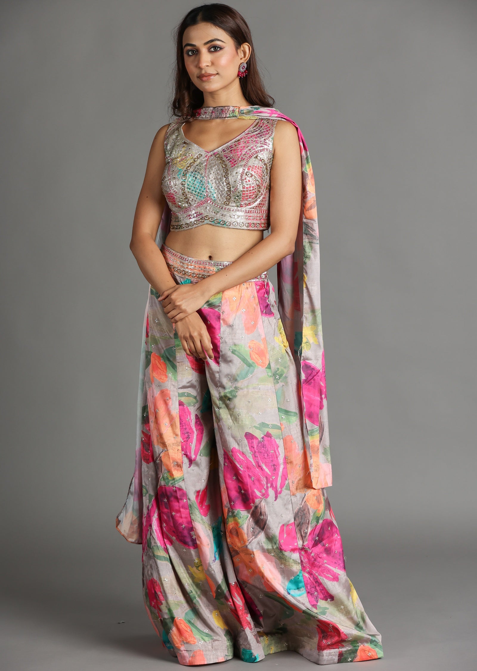 Multi Color Soft Silk Palazzo Set