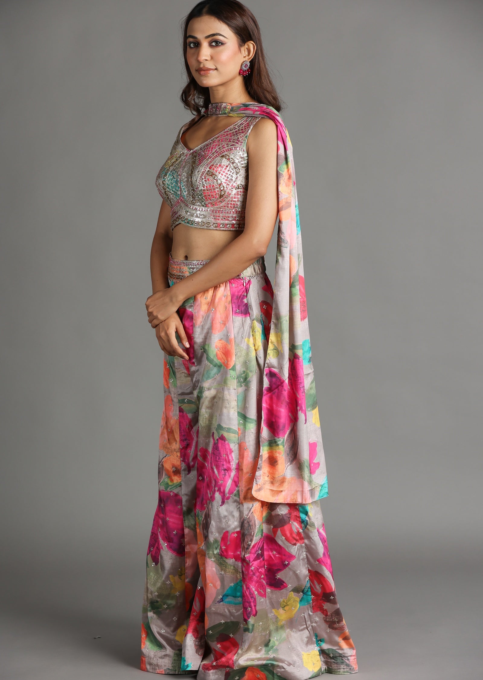 Multi Color Soft Silk Palazzo Set