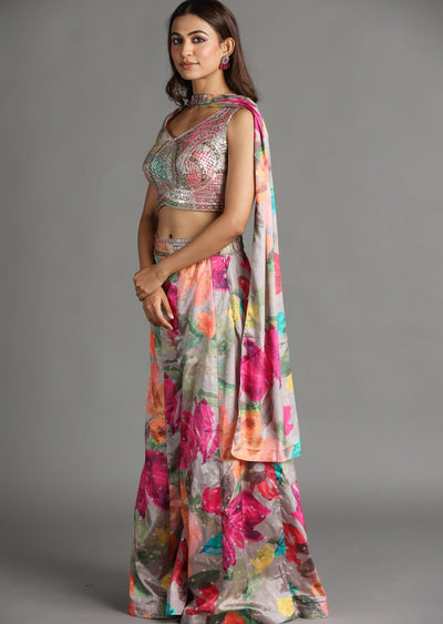 Multi Color Soft Silk Palazzo Set