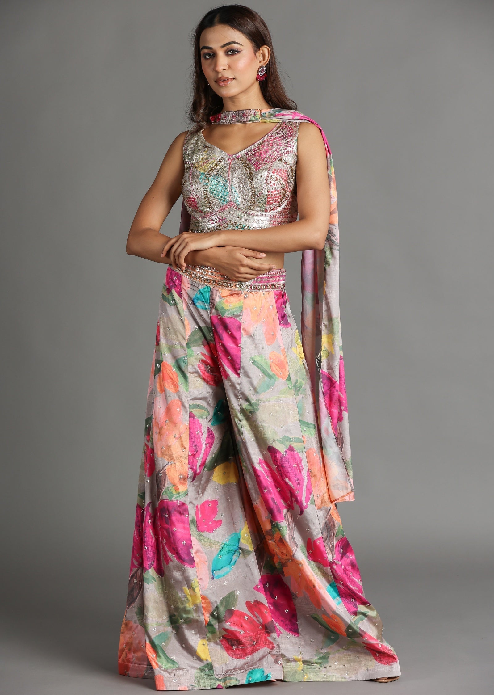 Multi Color Soft Silk Palazzo Set