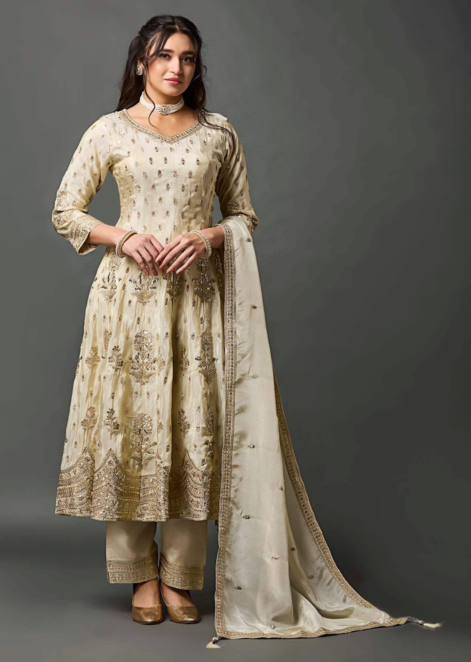 Beige Tissue Anarkali Suit