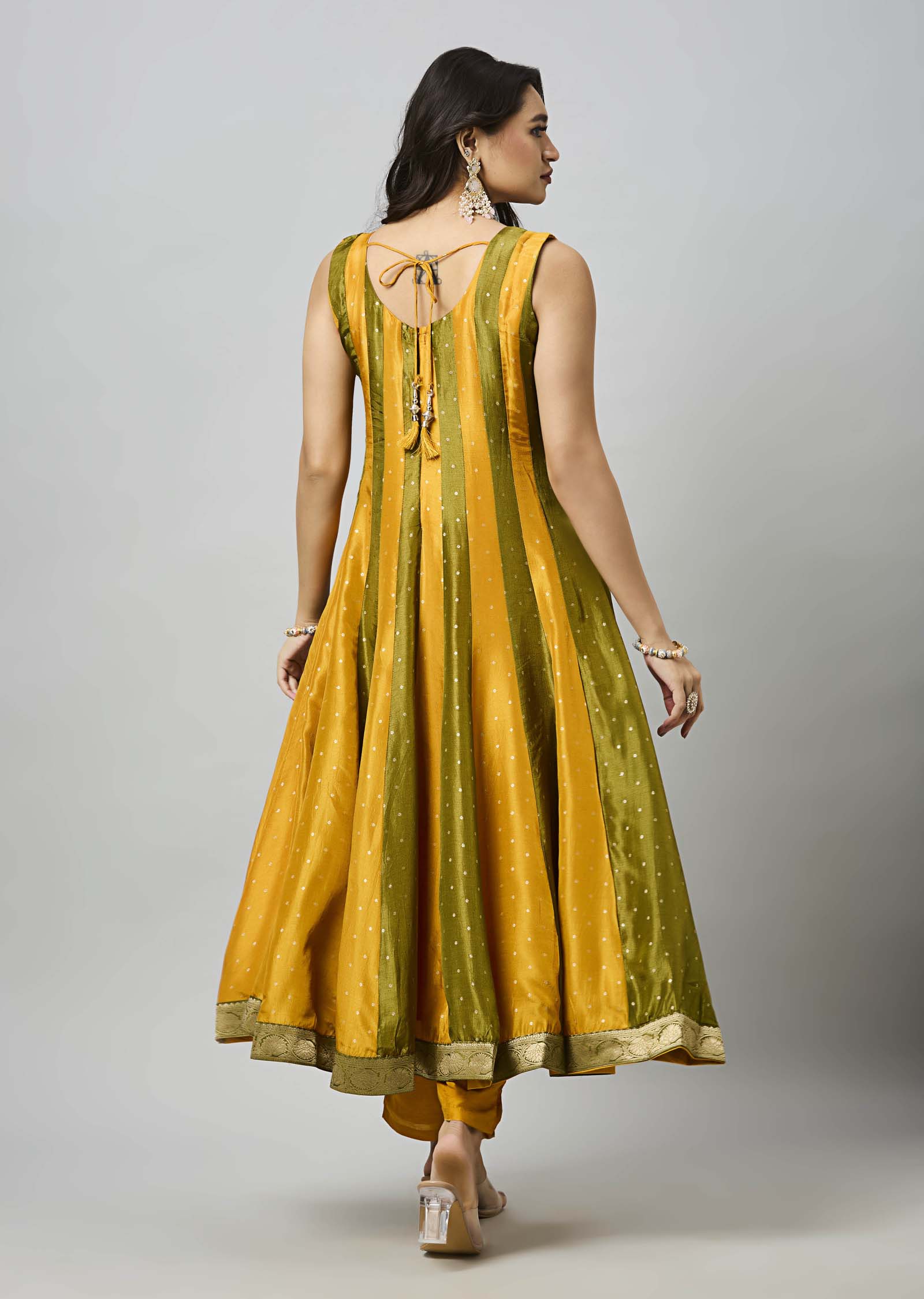 Mustard Banarasi Silk Anarkali Suit