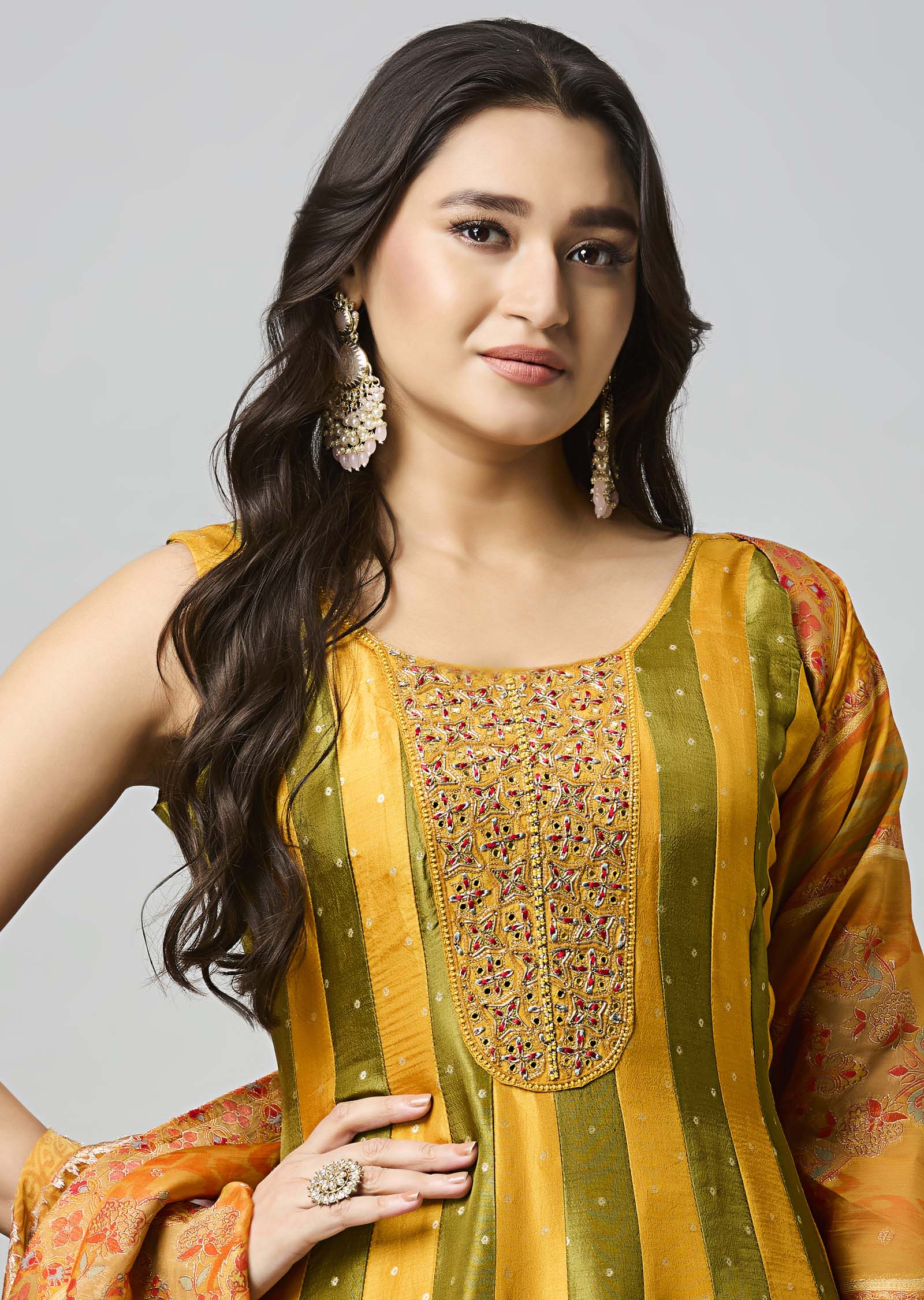 Mustard Banarasi Silk Anarkali Suit