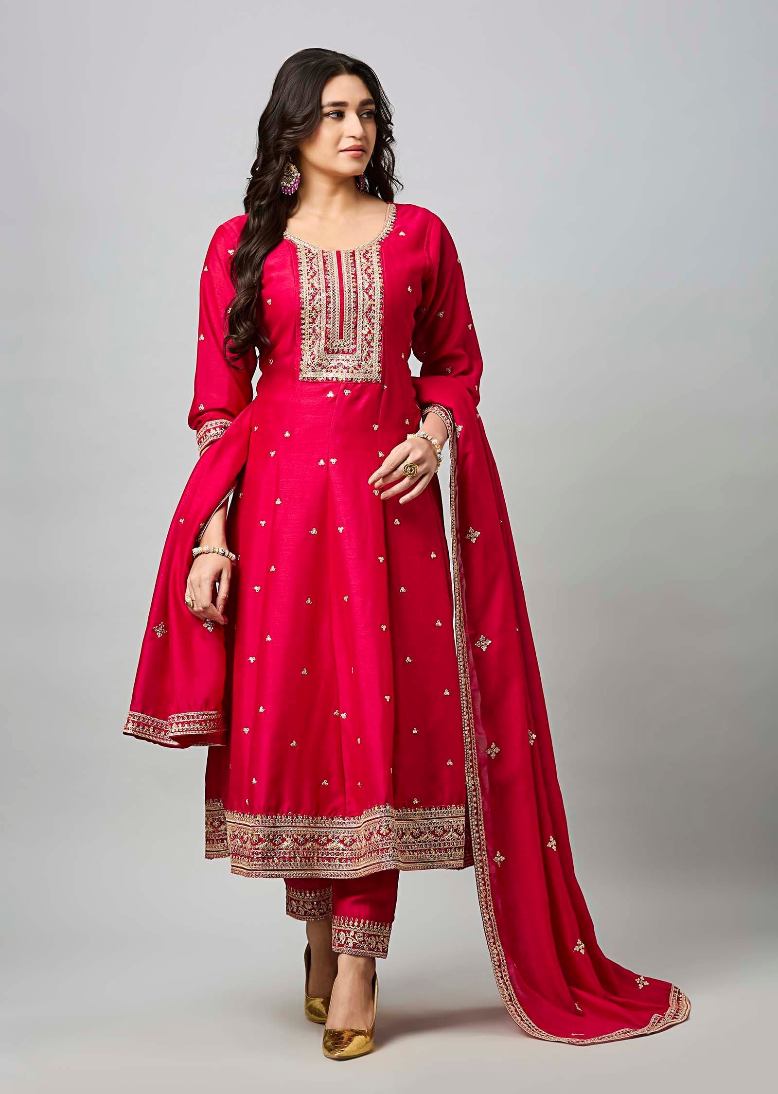 Rani Pink Soft Silk Anarkali Suit