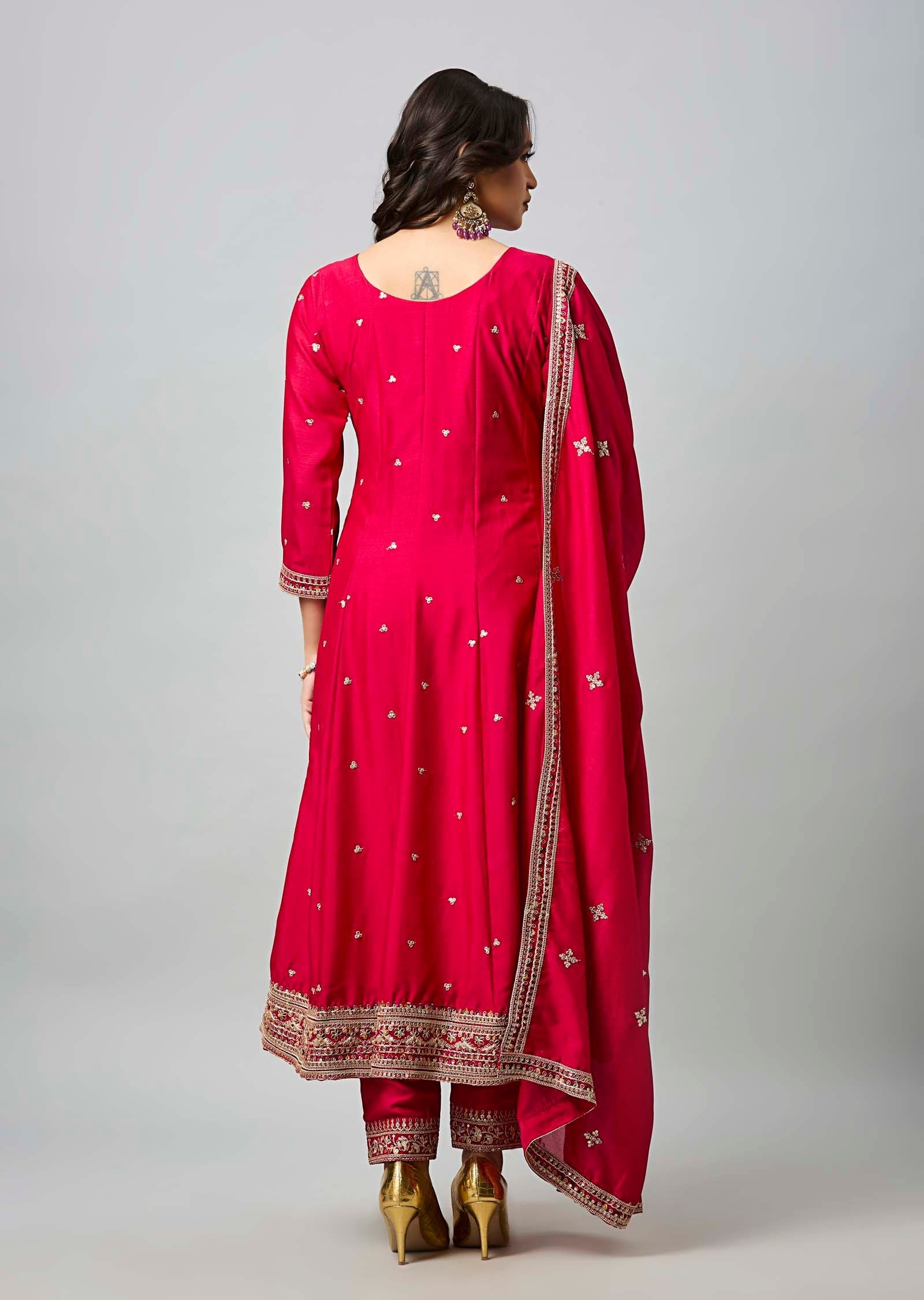 Rani Pink Soft Silk Anarkali Suit