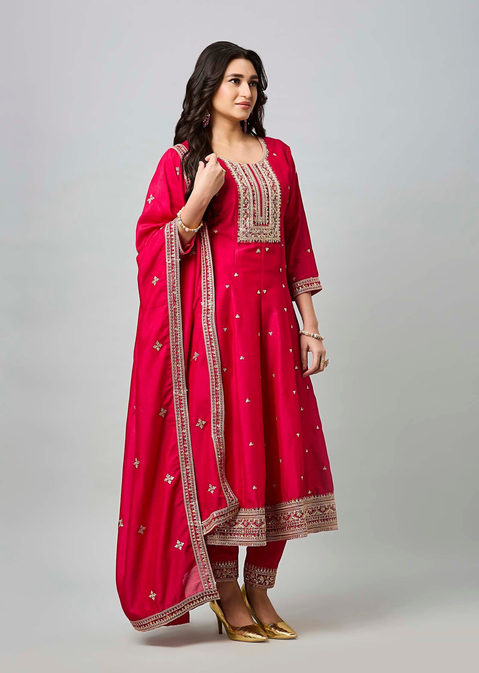 Rani Pink Soft Silk Anarkali Suit