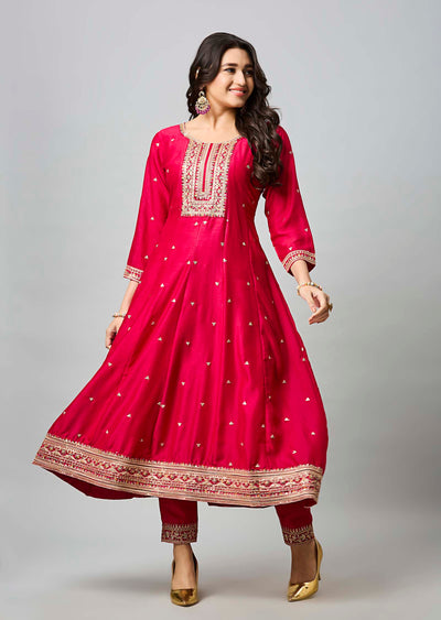Rani Pink Soft Silk Anarkali Suit