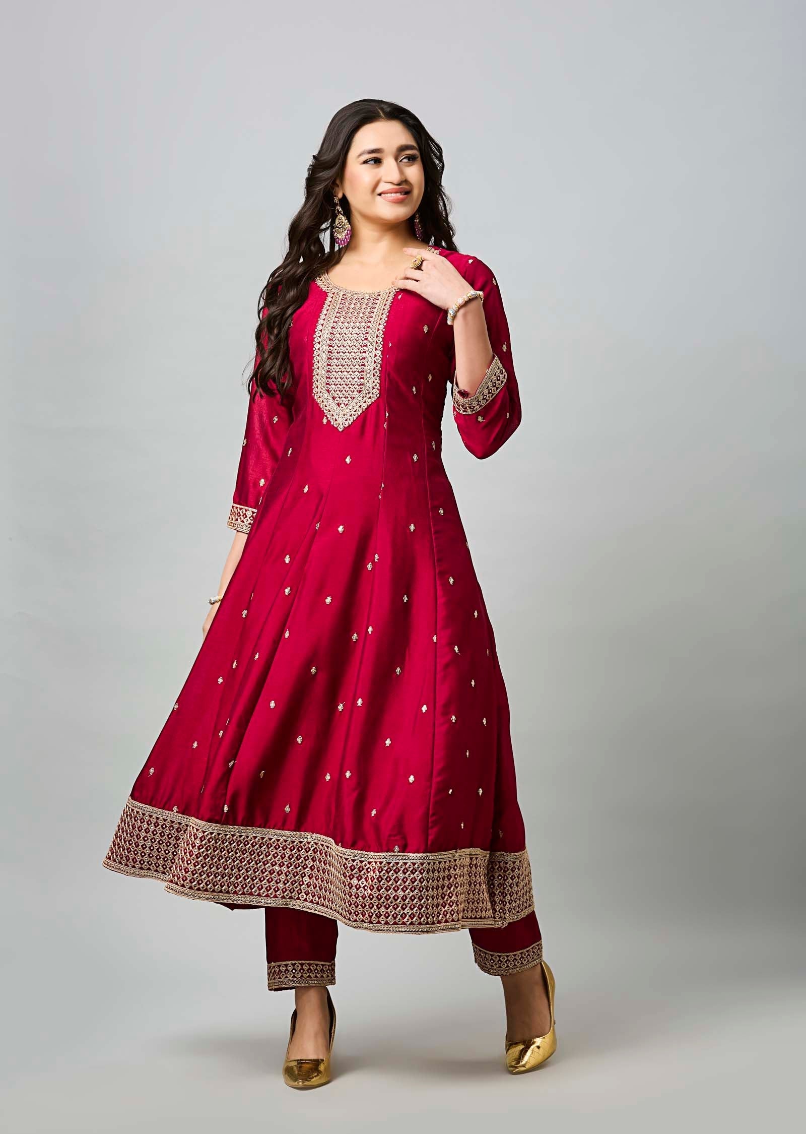 Maroon Soft Silk Anarkali Suit