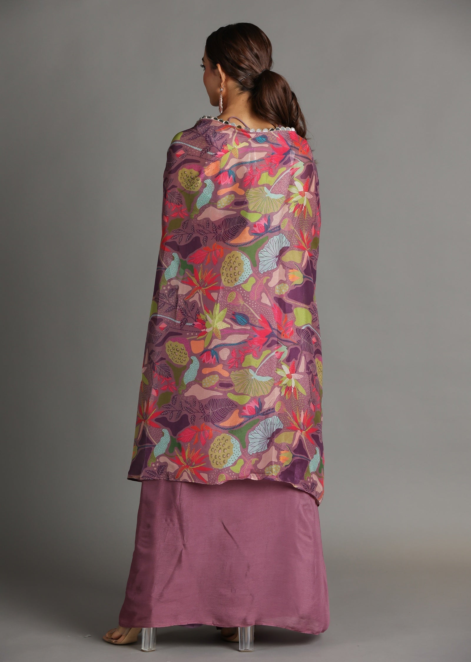 Mauve Chinnon Draped Skirt Set