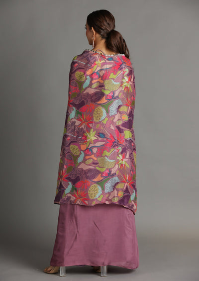 Mauve Chinnon Draped Skirt Set