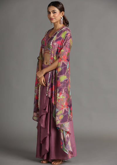 Mauve Chinnon Draped Skirt Set