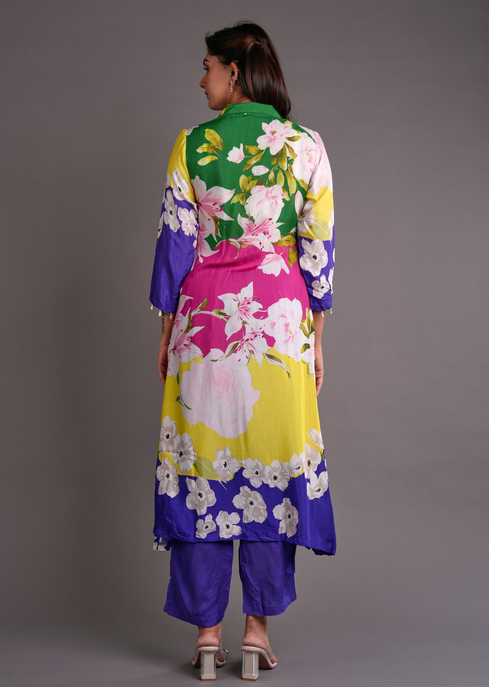 Multi Colour Muslin Straight Cut Kurti Set