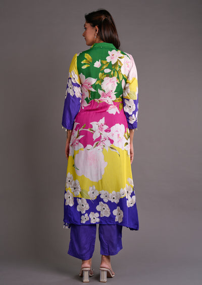 Multi Colour Muslin Straight Cut Kurti Set