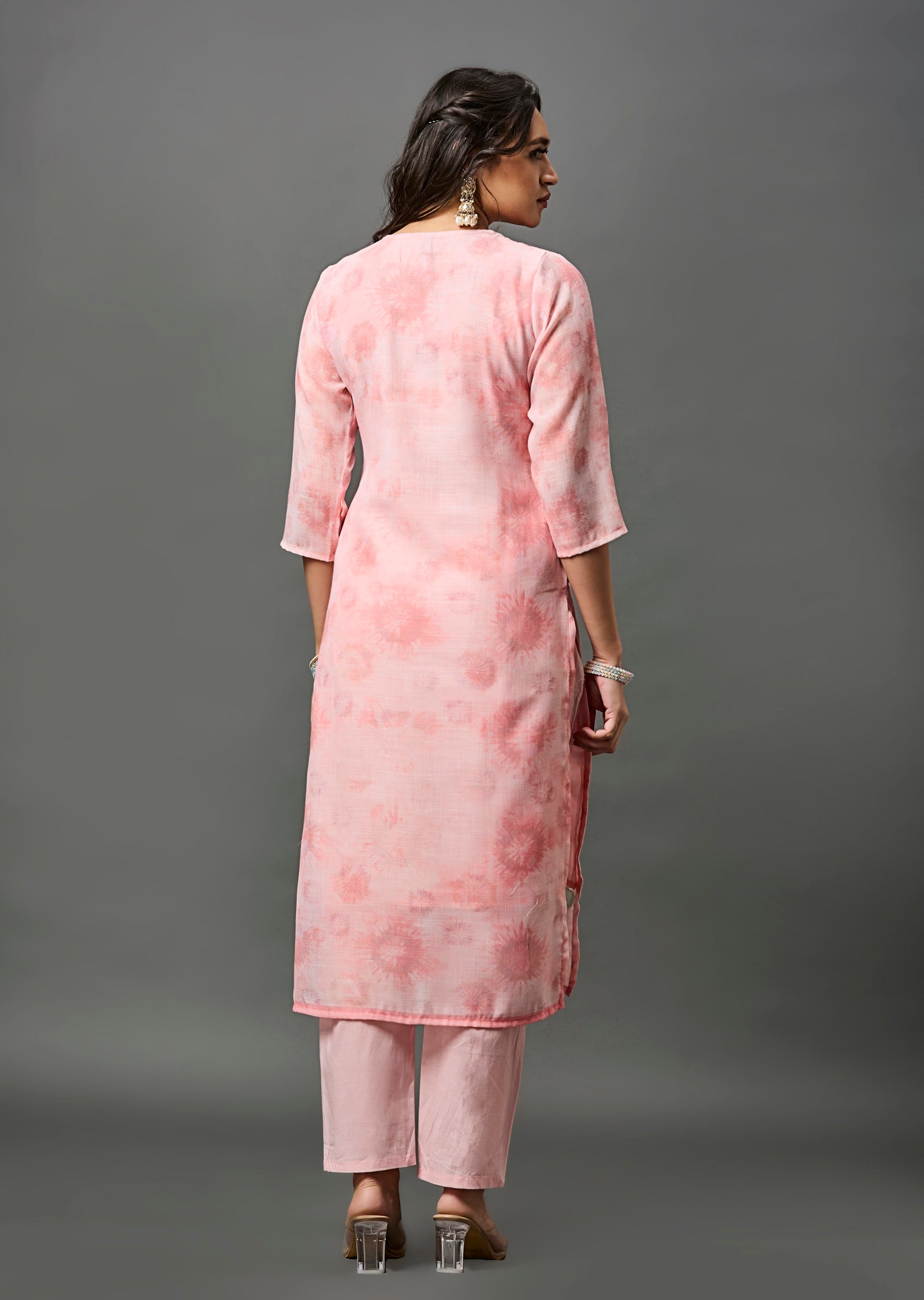 Peach Linen Cotton Straight Cut Suit