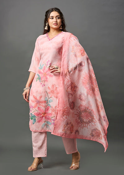 Peach Linen Cotton Straight Cut Suit