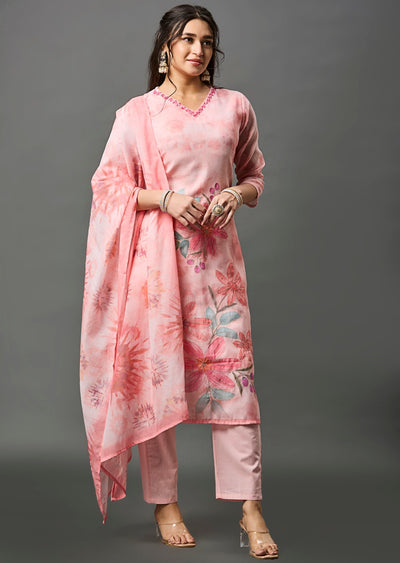 Peach Linen Cotton Straight Cut Suit