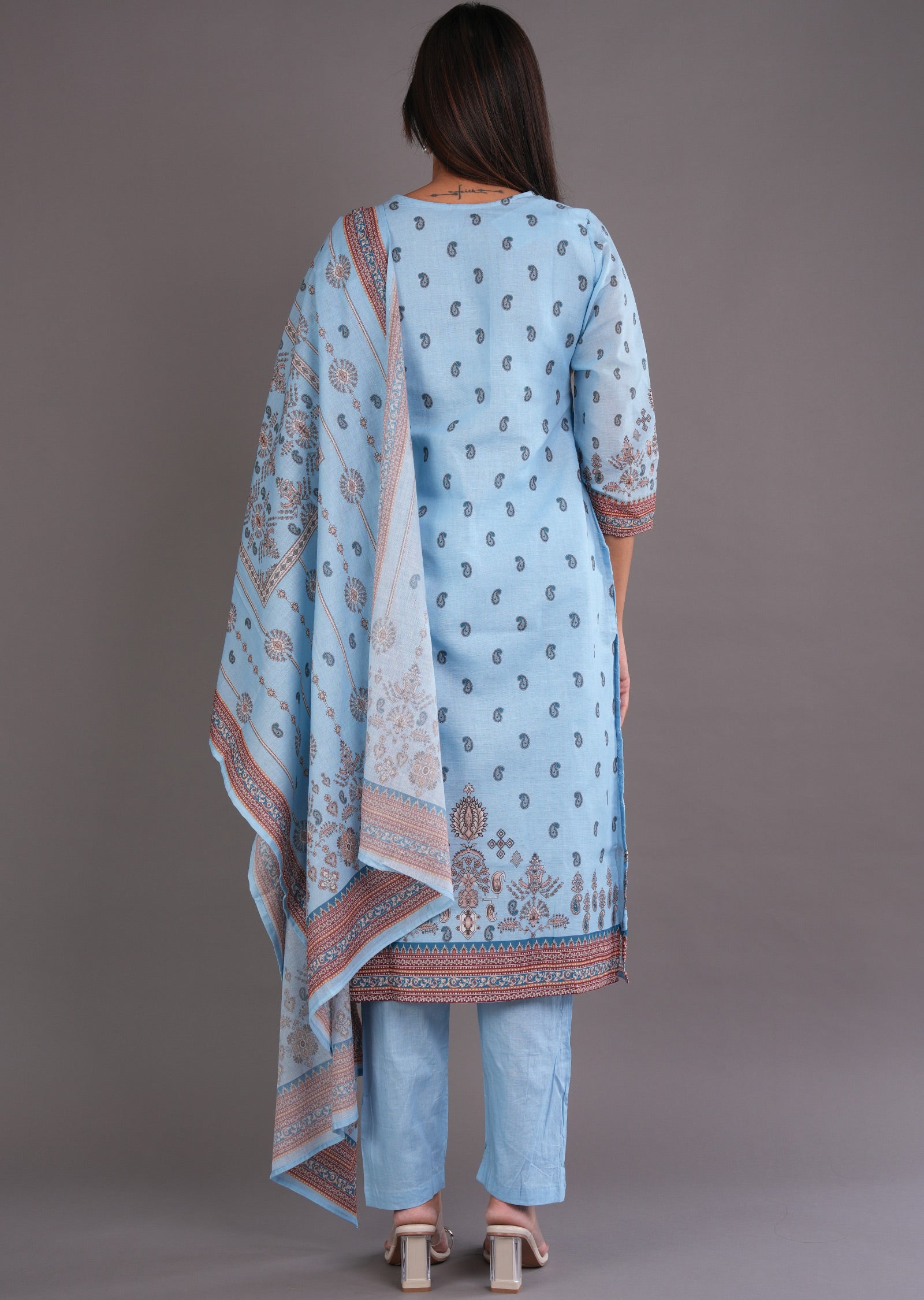 Light Blue Cotton Straight Cut Suit