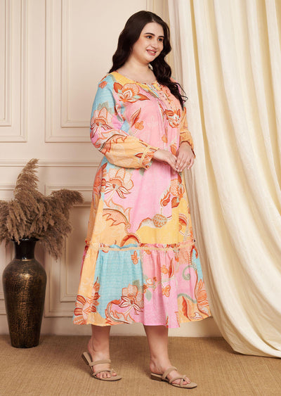 Peach Cotton Midi Dress