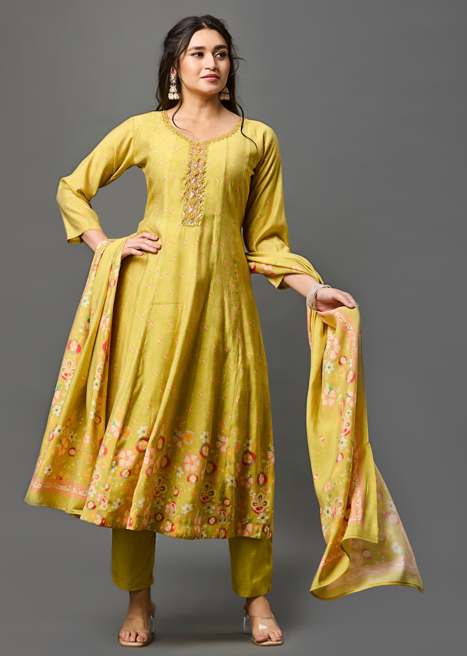 Lime Green Silk Anarkali Suit