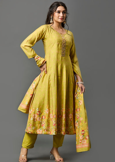 Lime Green Silk Anarkali Suit