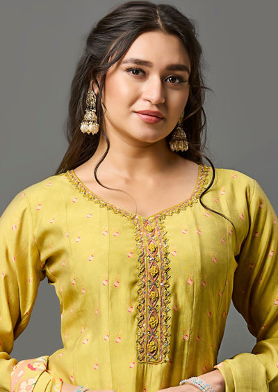 Lime Green Silk Anarkali Suit