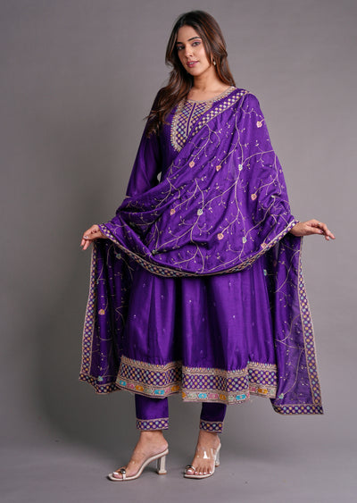Purple Silk Anarkali Suit