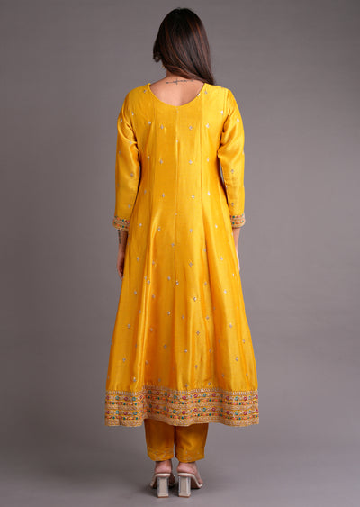 Yellow Silk Anarkali Suit
