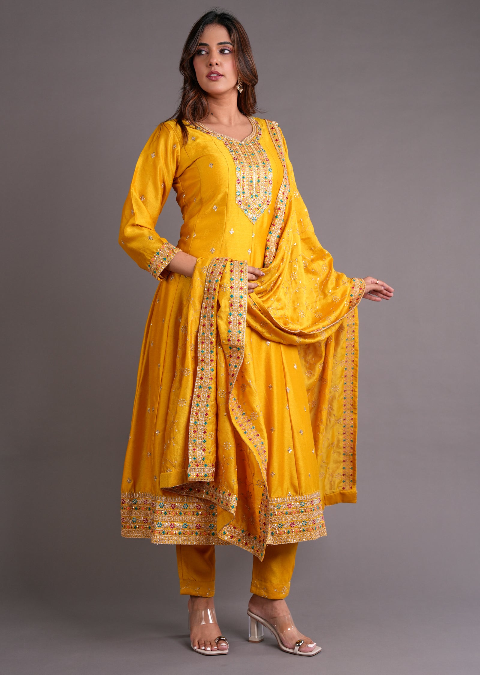 Yellow Silk Anarkali Suit