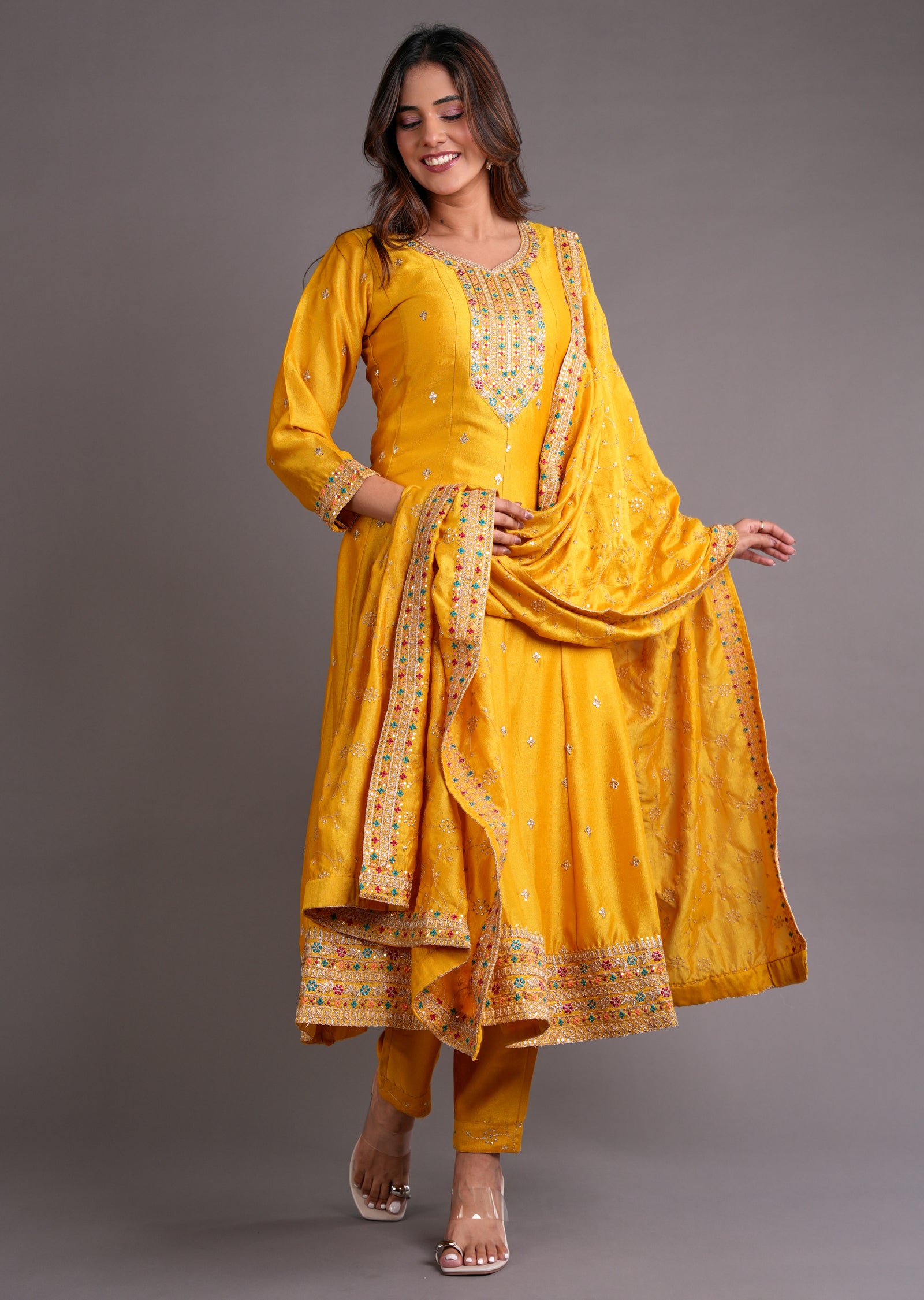 Yellow Silk Anarkali Suit